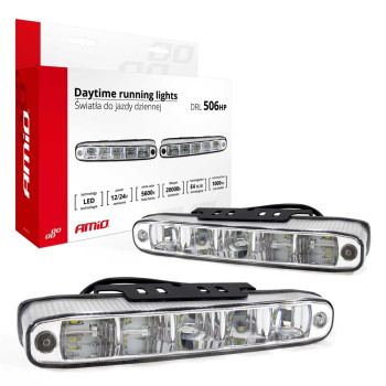 Set 2 proiectoare DRL 12/24V, 5 LED-uri, DRL506HP Amio 