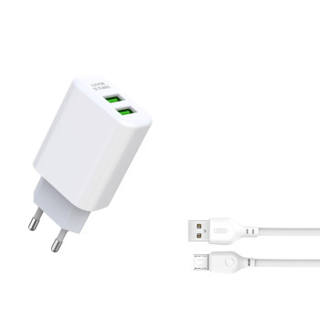Incarcator retea XO L85C, Dual USB, 12W, 2.4A, Cablu Micro-USB 1m inclus, Alb