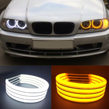 Angel Eyes COTTON compatibil BMW E46 fara lupa. Lumina: alba DRL + semnalizare galbena Angel Eyes COTTON compatibil BMW E46 fara lupa. Lumina: alba DRL + semnalizare galbena