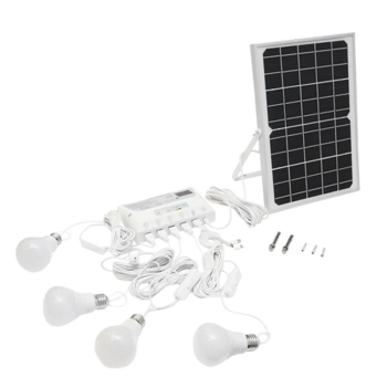 Sistem pentru iluminat cu 4 becuri LED, panou solar 9V/12W si 1xUSB incarcare telefon BK69218