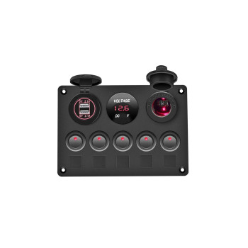 Panou de comutatoare cu priz?, voltmetru, 5 ?ntrerup?toare ?i port USB 12V 20A  