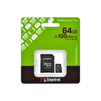 Card memorie microSD 64GB Kingston Canvas Select Plus 100MB/s cu adaptor SD Card memorie microSD 64GB Kingston Canvas Select Plus 100MB/s cu adaptor SD