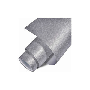 Rola folie auto autocolant PVC argintie sclipici mat 1.52m x 30m cu tehnologie eliminare bule