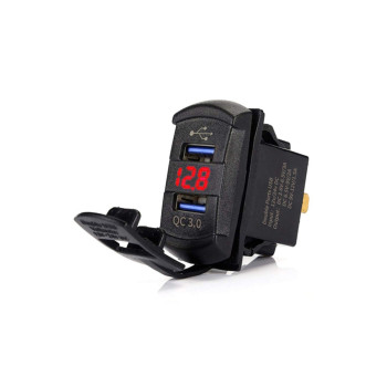 Mufa bord incarcator USB QC3.0  cu  voltmetru 12-24V  