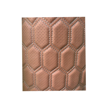 Material imitatie piele tapiterie hexagon cu gaurele maro/cusatura gri 
