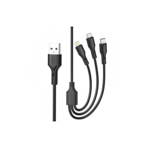 Cablu pentru incarcare 2.4A si transfer date 3 in 1: Micro USB, Type C si Lighting (compatibil Iphone)