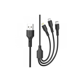 Cablu pentru incarcare 2.4A si transfer date 3 in 1: Micro USB, Type C si Lighting (compatibil Iphone)