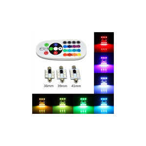 Set 2 becuri Sofit 39mm  RGB cu telecomanda  6 LED SMD 5050 RGB 12V