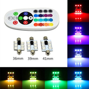 Bec SOFIT 36MM. RGB CU TELECOMANDA - 6 LED SMD 5050 RGB 12V (pret/set)