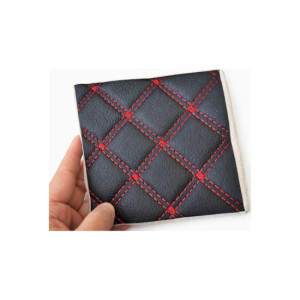 Material imitatie piele matlasata tapiterie romb negru cusatura rosie auto si casa