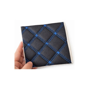 Material imitatie piele matlasata tapiterie romb negru cusatura albastra auto si casa