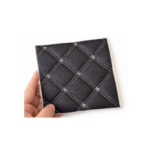 Material imitatie piele matlasata tapiterie romb negru cusatura gri auto si casa