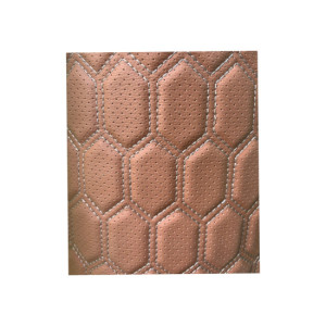 Material imitatie piele tapiterie hexagon cu gaurele maro/cusatura gri