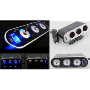 Prelungitor priza auto 3 cai si 1 usb cu lumina si intrerupator individual 12/24v