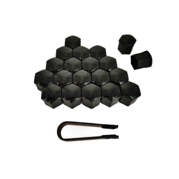 Set capace prezoane auto 21 mm negre 20 bucati cu cheie