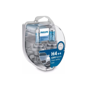 Set 2 Becuri auto Philips H4 White Vision Ultra, 12V, 55W Set 2 Becuri auto Philips H4 White Vision Ultra, 12V, 55W