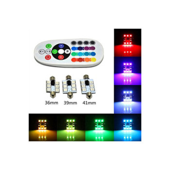 Set 2Becuri Sofit 41mm RGB cu telecomanda 6 LED SMD 5050 RGB 12V