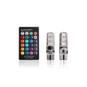 Set 2 becuri T10 RGB cu telecomanda IR 6SMD 5050 12V Set 2 becuri T10 RGB cu telecomanda IR 6SMD 5050 12V