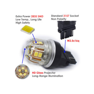 Bec 2 faze P27/7W 3157 15SMD 2835 12V CANBUS nonpolar 320 lumen Lumina alba
