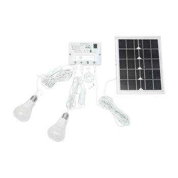 Sistem pentru iluminat cu 2 becuri, panou solar 5V/5,5W si 1xUSB incarcare telefon BK69217