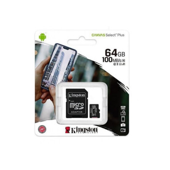 Card Memorie MicroSDXC Kingston Canvas Select Plus Android A1, 64Gb, Clasa 10 / UHS-1 U1  Adaptor SDCS2/64GB