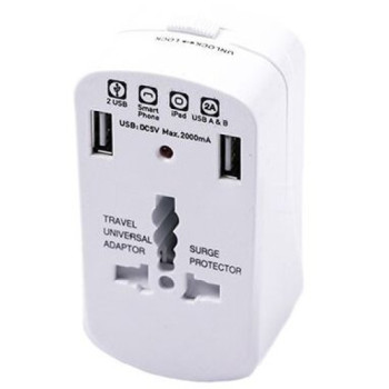 ADAPTOR UNIVERSAL PRIZA V-TAC (UK,US,EU) CU PROTECTIE SI 2USB 2.1A 