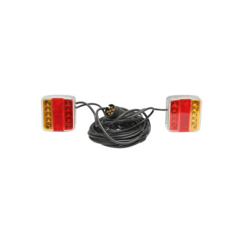Set lampi LED magnetice pentru remorca, fisa 7 pini, cablu intre stopuri de 2,5m, cablu fisa 7.5m 12V Set lampi LED magnetice pentru remorca, fisa 7 pini, cablu intre stopuri de 2,5m, cablu fisa 7.5m 12V