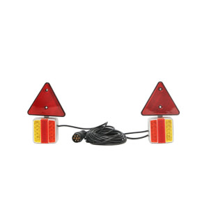 Set lampi LED magnetice cu triunghiuri reflectorizante pentru remorca, fisa 7 pini, cablu 2,5m, cablu fisa 7,5 m 