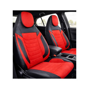 Huse scaune auto universale fractionate Premium cu tetiera fata incorporata negru cu rosu 