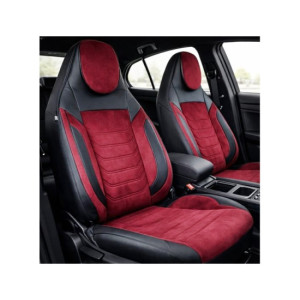 Huse scaune auto universale fractionate Premium cu tetiera fata incorporata negru cu visiniu 