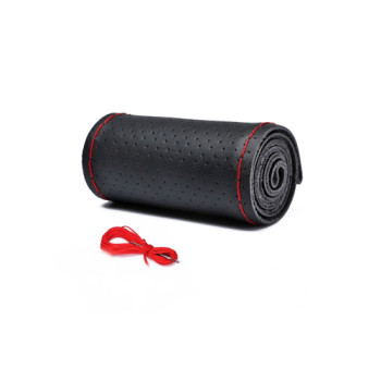 Husa volan cu ac si ata piele cu gaurele marime 2XL 45cm latime 11.5cm negru cusatura rosie Premium 