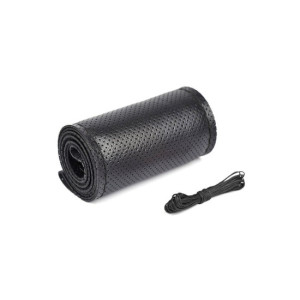 Husa volan cu ac si ata piele cu gaurele marime M 38cm negru Premium 