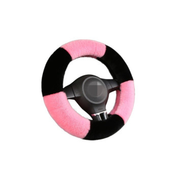 Husa volan auto extra pufoasa plus marime M negru cu roz Husa volan auto extra pufoasa plus marime M negru cu roz