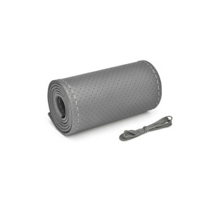 Husa volan cu ac si ata piele cu gaurele marime M diametru 38 cm gri cusatura gri Premium 