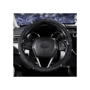 Husa volan auto imitatie piele marime M negru diamond 