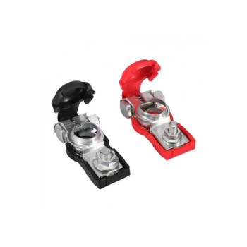 Set 2 borne pentru baterie auto din aluminiu dur exolat invelite in cauciuc, negru-rosu Set 2 borne pentru baterie auto din aluminiu dur exolat invelite in cauciuc, negru-rosu