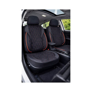 Huse scaune auto universale fractionate XL Premium compatibile SUV si Limuzine negru cusatura rosie 