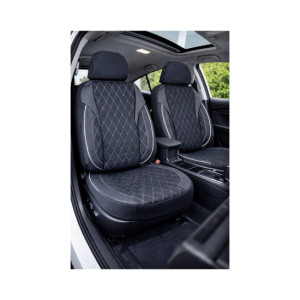 Huse scaune auto universale fractionate XL Premium compatibile SUV si Limuzine negru cusatura gri 