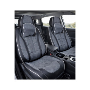 Huse scaune auto universale fractionate 9D Premium fata si spate negru gri antracit cusaturi gri 