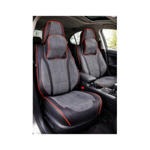 Huse scaune auto universale fractionate 9D Premium fata si spate negru cusatura rosie 