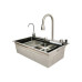 Chiuveta bucatarie multifunctionala cu doua baterii, otel inoxidabil, afisaj digital temperatura, functie cascada, dozator sapun, scurgator, tava, tocator si accesorii scurgere incluse, 75x46x23.5cm Chiuveta bucatarie multifunctionala cu doua baterii, otel inoxidabil, afisaj digital temperatura, functie cascada, dozator sapun, scurgator, tava, tocator si accesorii scurgere incluse, 75x46x23.5cm