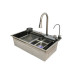 Chiuveta bucatarie multifunctionala cu doua baterii, otel inoxidabil, afisaj digital temperatura, doua cascade, spalator pahare, scurgator, tava, tocator si accesorii scurgere incluse, 75x46x23.5cm 