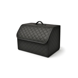 Organizator portbagaj auto Premium din piele ecologica negru cu cusatura neagra 40x30x30 cm 