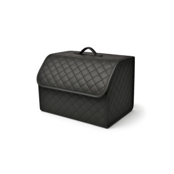Organizator portbagaj auto Premium din piele ecologica negru cu cusatura neagra 40x30x30 cm 
