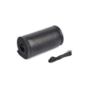 Husa volan cu ac si ata piele cu gaurele marime L 39cm latime 11.5cm negru Premium 