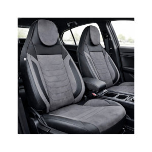 Huse scaune auto universale fractionate Premium cu tetiera fata incorporata negru cu gri 
