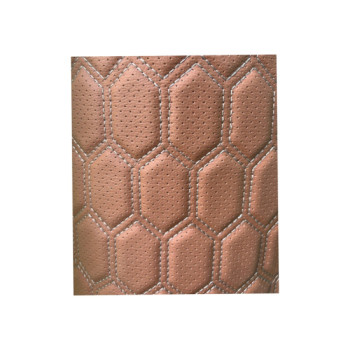 Material imitatie piele tapiterie hexagon cu gaurele maro/cusatura gri