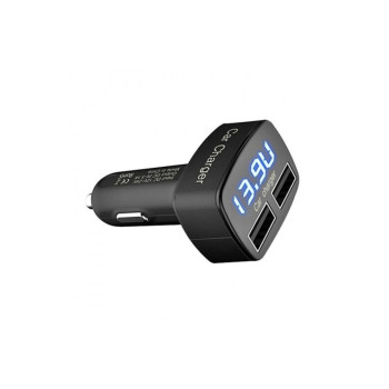 Incarcator auto 3 in 1: voltmetru, termometru si incarcator cu 2 porturi USB   