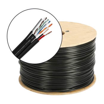 Cablu FTP autoportant cu alimentare 2x1.5, cat 5E, CUPRU 100%, 305m, negru