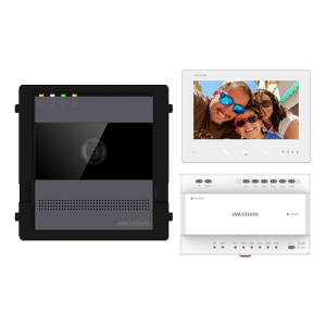 KIT videointerfon 2 fire pentru 1 familie, monitor 7 inch, Alarma, IK08, Card 32GB, Al - HIKVISION